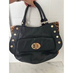 Emma Fox Leather and Calf Hair Bag HandBag with Leopard print